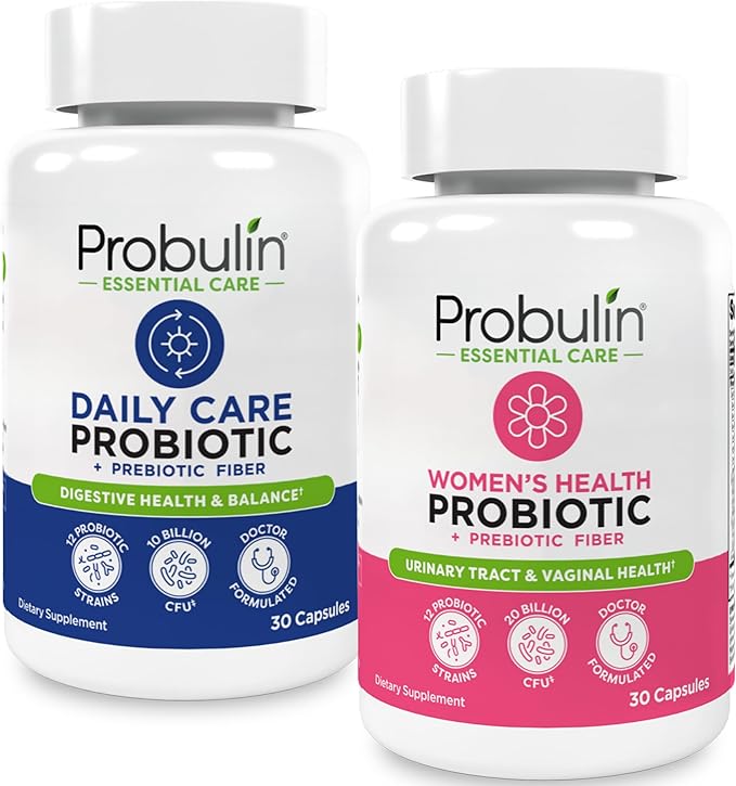 Probulin Women’s + Daily Care Probiotic Bundle – Vaginal Digestive &amp Immune Health – 2-Pack Vegan 10 &amp 20 Billion CFU 30 Count Each