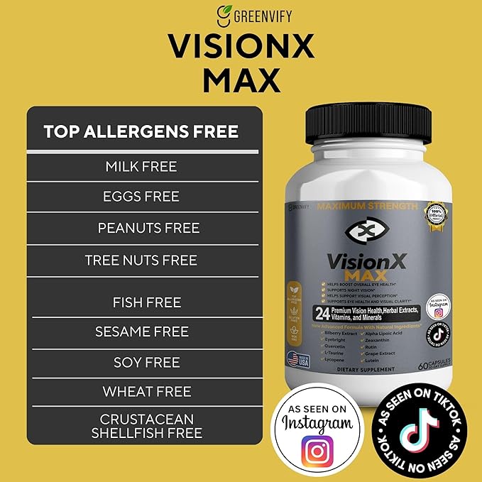 VisionX Maximum Strength Eye Health Supplement 24 Premium Vision Herbal Extracts Vitamins Minerals 60 Capsules 30-Day Supply (2)