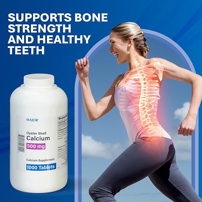 MAJOR Oyster Shell Calcium 500mg - Daily Dietary Supplement for Bone Health and Joint Support Mineral Supplement for Men and Women Gluten-Free - 1000 Tablets (2 Pack)