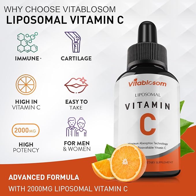 Liposomal Vitamin C 2000mg Liquid for Adults High Absorption VIT C Maximize Vitamin C Good for Immune System &amp Antioxidant 60ML (6 Bottles)