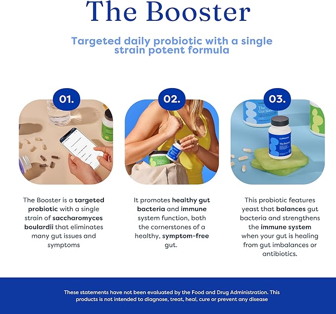 GutPersonal The Booster Targeted Probiotic for Gut Health: Boost Good Bacteria Reduce Bad Bacteria and Support The Immune System with 5 Billion CFU Saccharomyces Boulardii Capsules 60 Servings