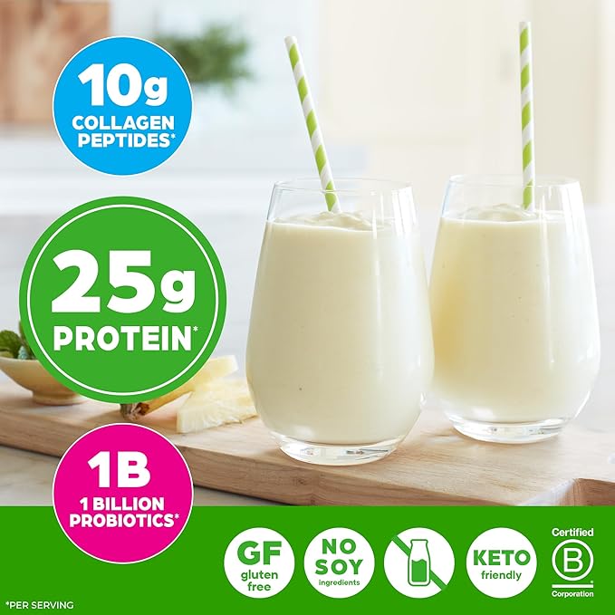 Orgain Protein Powder + Collagen Vanilla Bean - 25g of Protein 10g Collagen Peptides Type I &amp III 1B CFU Probiotics Supports Hair Skin Nail Joint &amp Gut Health Gluten Free - 1.6lb