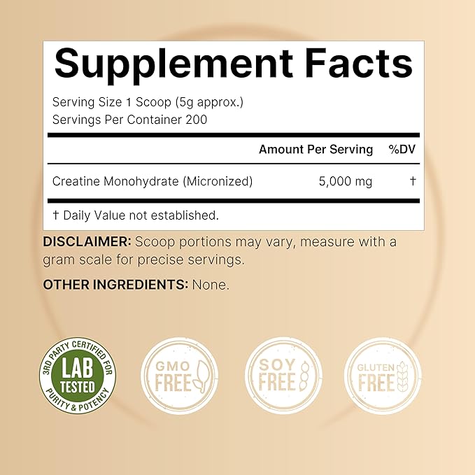 NatureBell Creatine Monohydrate Powder 1000g 5000mg Per Serving 200 Servings (2.2 lb) | Micronized Pure &amp Unflavored | Pre-Workout Muscle Support* | Keto Vegan Filler-Free