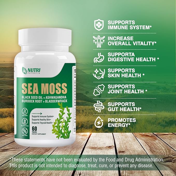 Magnesium Complex Supplement &amp Sea Moss Black Seed Oil Ashwaga - Immune Bone Heart Muscle &amp Nervous System Support