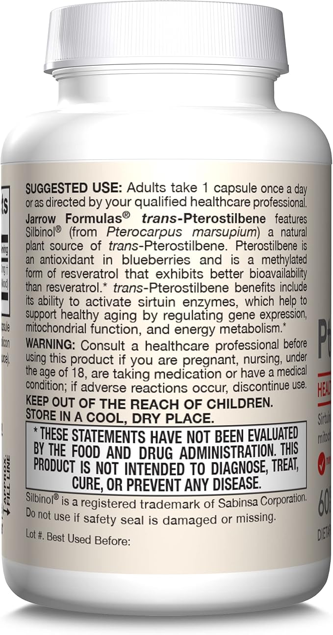 Jarrow Formulas Pterostilbene 50mg for Antioxidant Support Dietary Supplement Supports Healthy Aging 60 Veggie Capsules 60 Day Supply(Pack of 12)