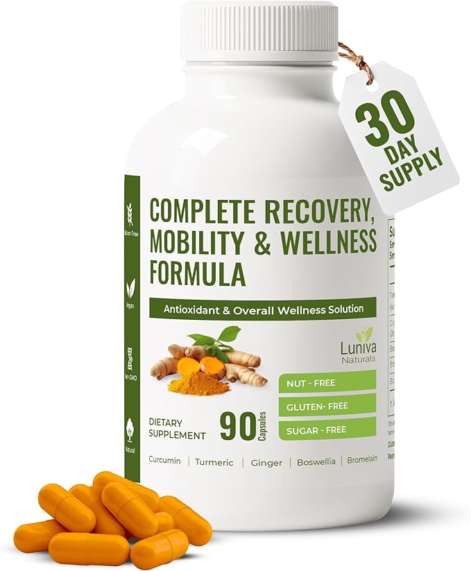 Turmeric Curcumin Supplement with Ginger Boswellia Bromelain &amp Black Pepper – High in Antioxidants – Supports Joint Health Mobility &amp Recovery – Natural Non-GMO Third-Party Tested – 90 Ca
