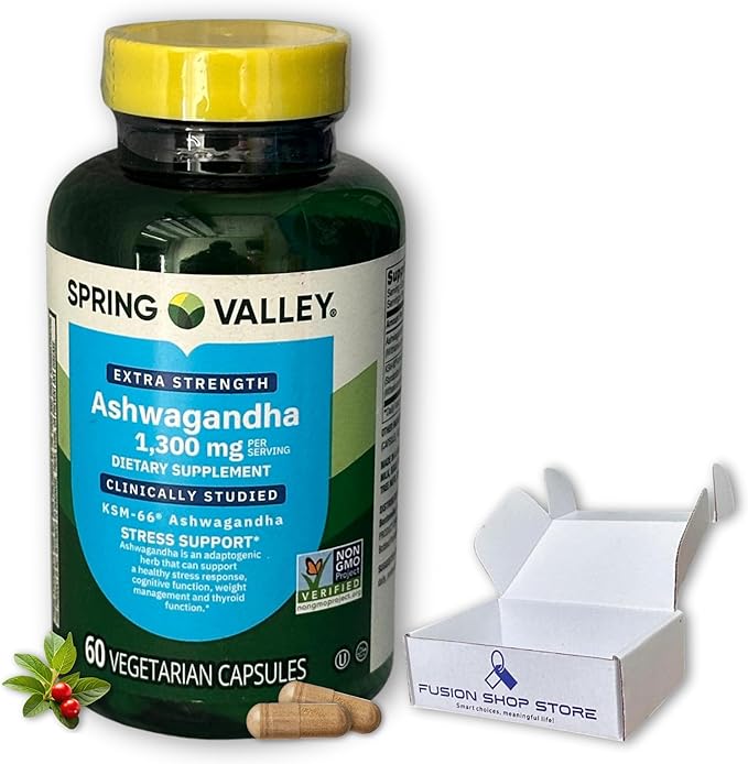 Ashwagandha ksm 66 1300mg- Capsules Extra Strength 60ct (Pack of 1) Boxed By Fusion Shop Store