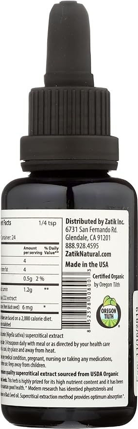 Zatik Naturals - Organic Black Seed Full Spectrum Supercritical Liquid Extract Maximum Antioxidant Strength USDA Certified 1 Fl Oz