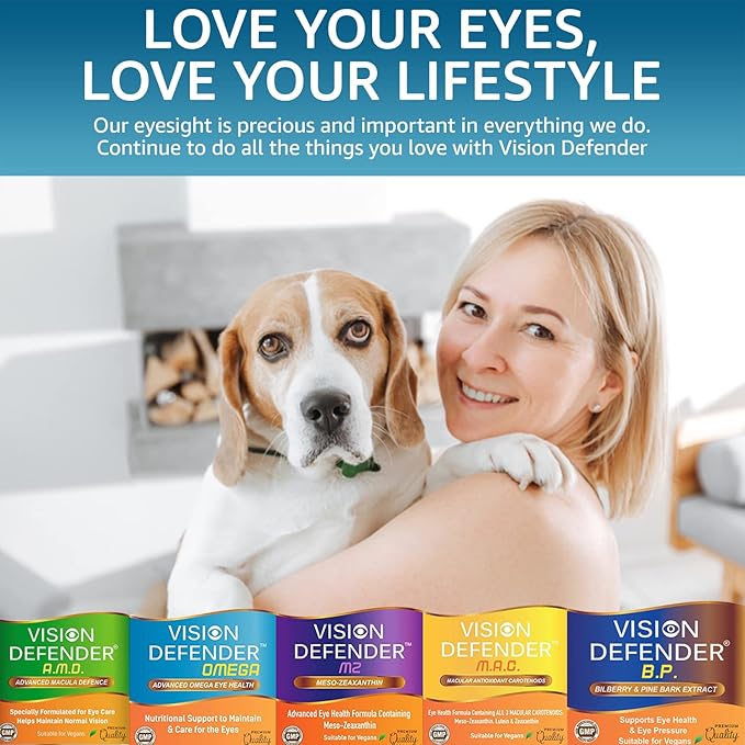 Vision Defender BP and Vision Defender Omega Eye Care Bundle – Eye Supplements to Support Eye Health with Bilberry Pine Bark Omega-3 Fish Oil (EPA DHA) Vitamin E. Made in UK by Eye Specialists