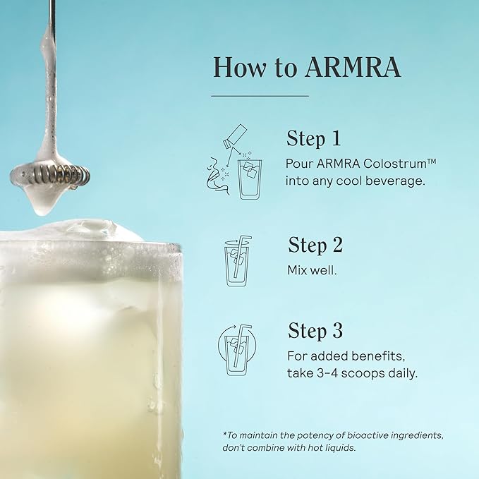 ARMRA Colostrum Powder | Unflavored | Gut Health &amp Bloating | Skin &amp Hair | Immunity | Keto Gluten &amp Fat-Free | 30 Servings