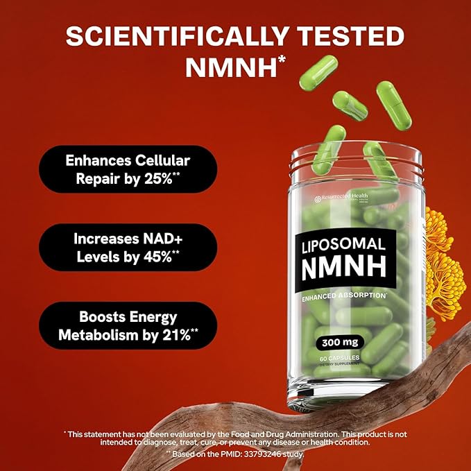 Liposomal NMNH Supplement 300mg – Boosts NAD Anti-Aging Energy &amp Focus – NMM Capsules Alternative to for Cellular Vitality – Third-Party Tested 120 Vegan Capsules | 2 Packs