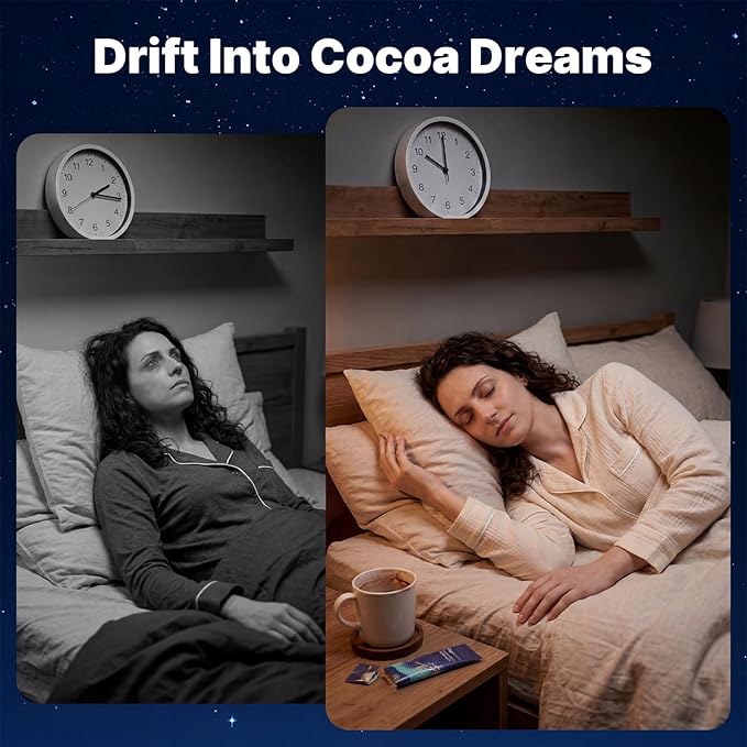 Mushroom Hot Cocoa Natural Sleep Supplement Organic Reishi Melatonin L-Theanine Glycine Cocoa Powder for Deep Sleep &amp Stress Relief Drug Free Keto Friendly Gluten Free 20 Servings