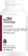 Bariatric Advantage Chewable Essential Multivitamin Without Iron - 200 DV of Key Nutrients - Trace Mineral Support - Multivitamins for Bariatric Patients - Berry - 180 Count