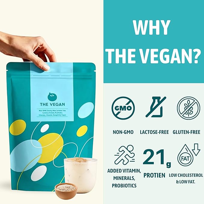 THE VEGAN Protein Powder | Oat Milk Plant Based Protein | Non-GMO Soy Isolate with Probiotics | Dairy-Free | Low FODMAP | Low Cholesterol | 1kg
