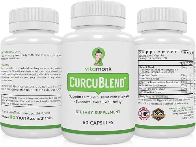 VitaMonk Turmeric and Ginger Complex with Meriva Grape Seed Boswellia Extract Cat’s Claw and More - Ginger and Turmeric Supplements for Overall Health Wellness and Immune Support - 60 Caps
