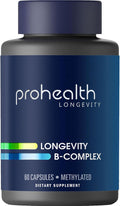 ProHealth Longevity B-Complex | 60 Capsules | Activated Methylated &amp Food-Based Vitamins with Benfotiamine &amp Shilajit for Energy Mood &amp Cellular Support | USA Manufactured Triple Lab-T