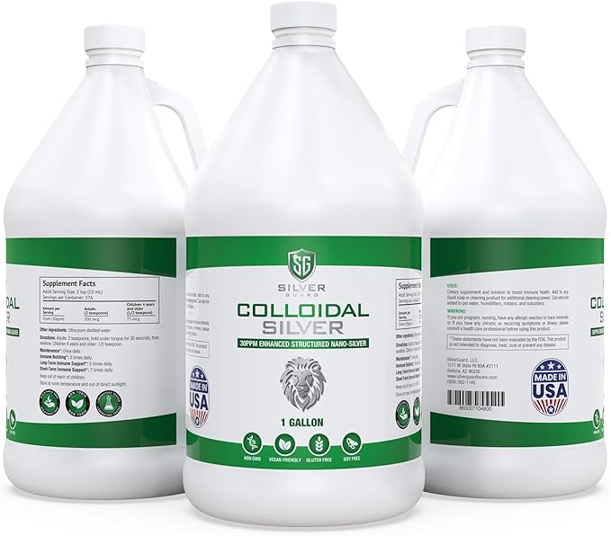 Enhanced Colloidal Silver Gallon Size—30ppm Pure &amp Natural Structured Silver Water—Organic Colloidal Silver Solution—128 oz (1 Gallon)