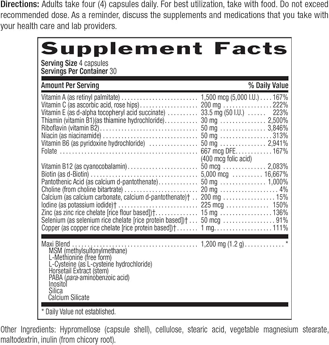Country Life Maxi-Hair Plus Biotin Supports Healthy Hair Skin and Nails Daily Supplement 120 ct