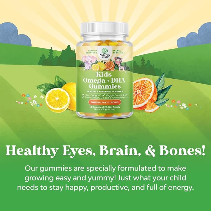 Bundle of Kids DHA Omega 3 Gummies - Fatty Acids Omega 3 6 9 for Brain Immune Strength &amp Vision and Plant Based Kids Multivitamin Gummies with Vitamins A C D3 E B and Zinc for Immunity Support