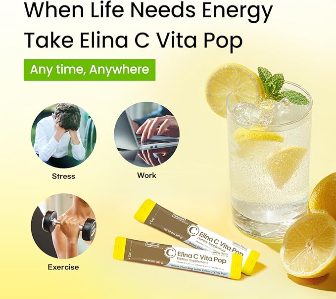 DONGKOOK Vita Pop 2000mg Vitamin C Vitamin D &amp Biotin Powder Stick Sugar Free Korean Vitamin C Supplement Multivitamin Immune Support Antioxidants for Healthy Skin Non-GMO Lemon Drink Mix 100 Pa
