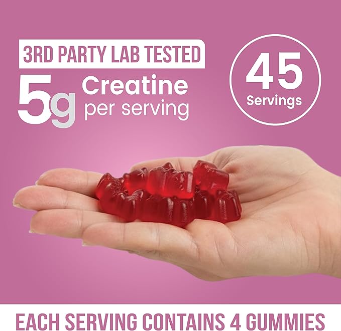 INSTAMART Creatine Gummies for Women &amp Men (180 Count) – Sugar Free Pure Creatine Monohydrate 5000mg Non-GMO Vegan &amp Strawberry Flavored Chews for Muscle Growth Strength Energy &amp Faste