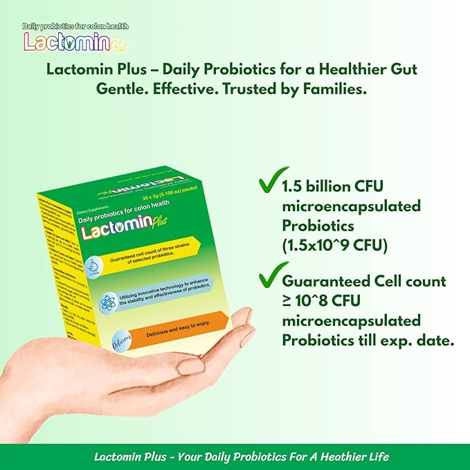 Probiotics - LactominPlus-3 Probiotics Strains - Powder - Sweet Yogurt Flavor - 30 Sticks x 3g (1month) 1.5 Billion CFU with Prebiotics(FOS) Constipation &amp Bloating Relief Microencapsulated