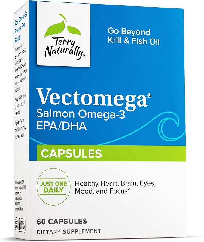 Terry Naturally Vectomega - 214 mg Omega-3 60 Capsules - Fatty Acid &amp Phospholipid Peptide Complex from Salmon Supports Heart &amp Brain Health - Non-GMO Gluten-Free - 60 Servings