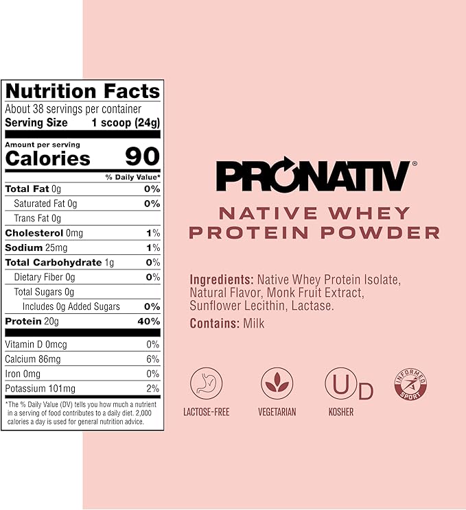 100% Whey Native Protein Powder Silky Strawberry 2 lb Made from Farm Fresh Milk No Artificial Flavors or Preservatives for Muscle Health and Recovery Lactose Free