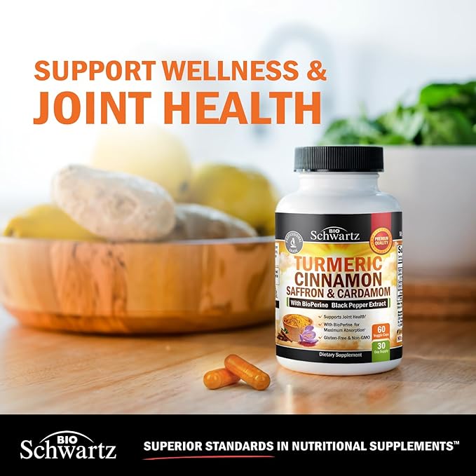 Turmeric Supplement with Saffron Cinnamon and Cardamom (1 Month Supply) Plus 40 Billion CFU Daily Probiotic Supplement (1 Month Supply)