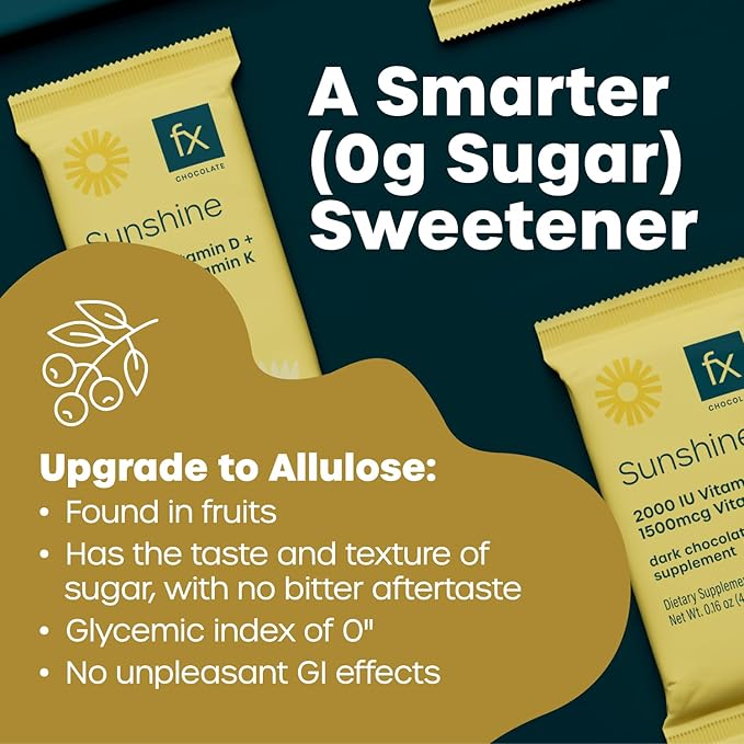 Fx Chocolate Sunshine - Vitamin D Sugar Free Chocolate for Mood Immune &amp Bone Support - 2000 IU D3 with Vitamin K Keto (Box of 15)