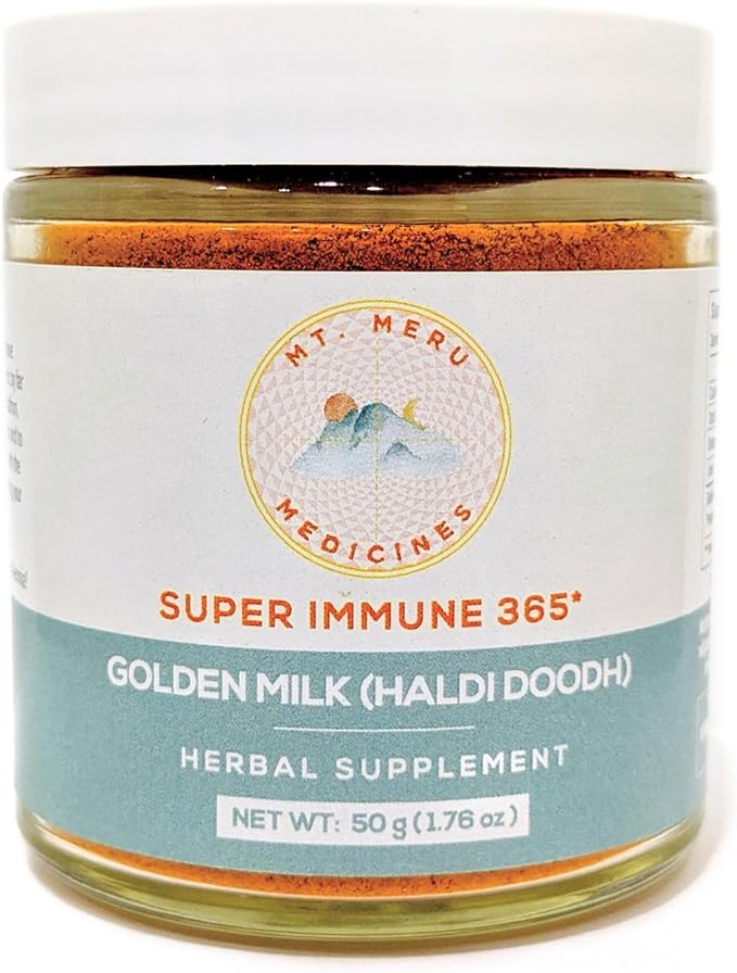 Mt.Meru Medicines Ayurvedic Haldi Doodh/Golden Milk Superblend- with Immune Boosting Formula Gluten-Free for Brain Health Gut Support with High Curcumin Lakadong Turmeric (1.76oz/50g)