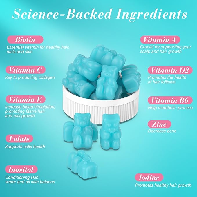 Biotin Gummies -Hair Skin and Nails Vitamins for Men &amp Women Vegan Vitamin B7 Supports Hair Growth and Stronger Nails60 Day Supply - Blueberry-2 Pack