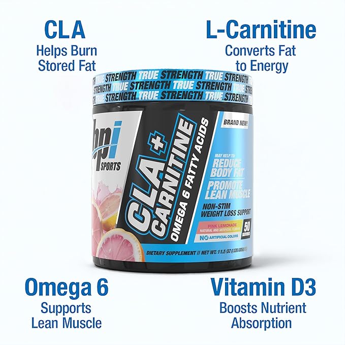 BPI Sports CLA+Carnitine – CLA L Carnitine &amp Linoleic Acid – L Carnitine Supplement for Weight Loss Metabolism &amp Lean Muscle – Caffeine Free – Pink Lemonade – 50 Servings – 12.34 oz