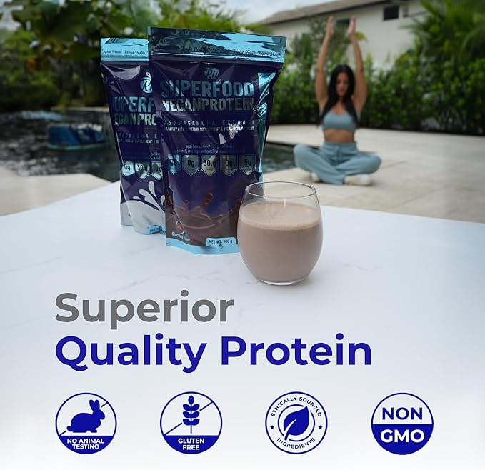 Superfood Vegan Protein (Chocolate) | Plant-Based Protein with Superfoods &amp Probiotics | Muscle Recovery &amp Energy | 15 Servings
