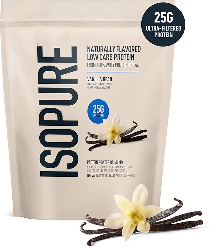 Isopure Low Carb 100% Pure Whey Isolate Protein Powder Lactose Free Gluten Free With Vitamins Vanilla Bean 25g Protein Per Serving 1 Lb 14 Servings (Packaging May Vary)