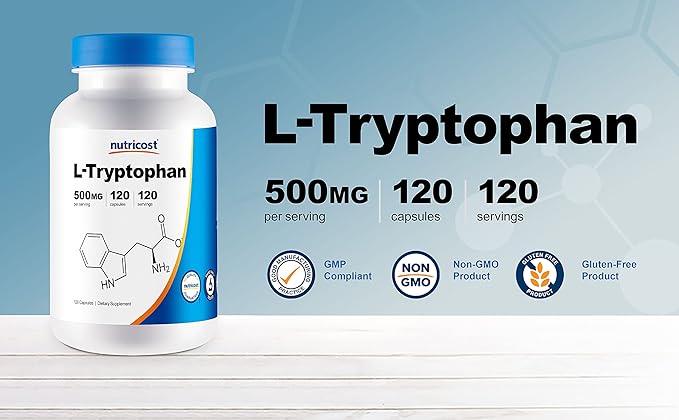 Nutricost L-Tryptophan 500mg 120 Capsules (3 Bottles)