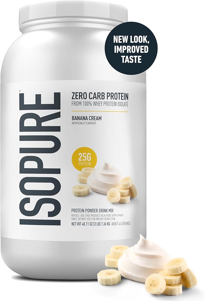Isopure Zero Carb 100% Pure Whey Isolate Protein Powder Gluten Free With Vitamins Banana Cream 25g Protein Per Serving 3 Lbs 44 Servings (Packaging May Vary)