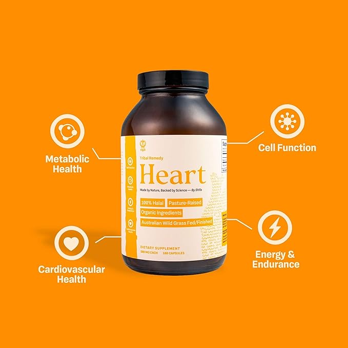 Pure Australian Beef Heart Supplement (Capsules) – Halal Organic Grass-Fed – Rich in CoQ10 B Vitamins and Essential Nutrients – Dehydrated – 180 Capsules