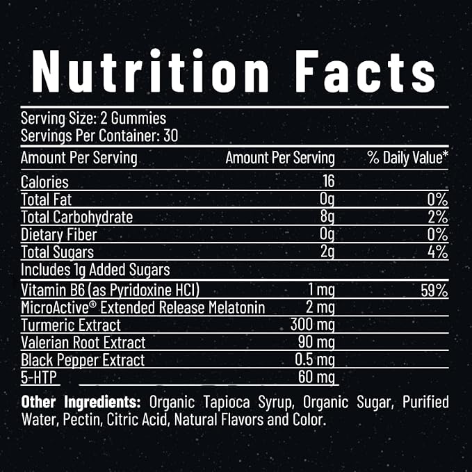 Lune Nightly Extended Release Sleep Gummies - 2mg Melatonin with 5-HTP Valerian Root &amp Turmeric - All Night Sleep Support Blood Orange Flavor 100% Vegan 60 Count