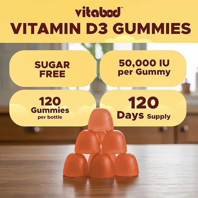 Sugar-Free Vitamin D3 50000 IU Weekly Gummies – 120 Count Bone Teeth and Immune Support – Non-GMO Easy-to-Chew Supplement
