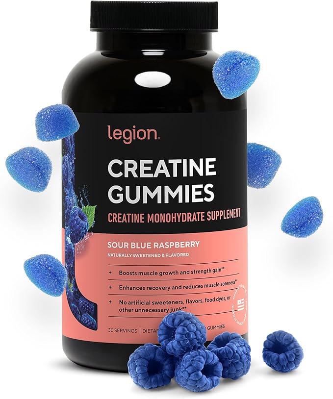 LEGION Creatine Monohydrate Gummies – Clean Chewable Creatine Supplement for Strength Endurance &amp Muscle Recovery – 30 Sour Blue Raspberry Flavor Servings – No Artificial Flavors or Sweeteners