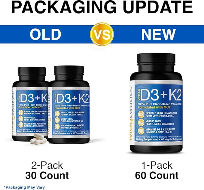 Vitamin D3 K2 with MCT 5000 IU Vegan D3 &amp 100 mcg MK7 K2 Support Strong Bones and Immune Health - 60 Capsules (60 Days Supply)