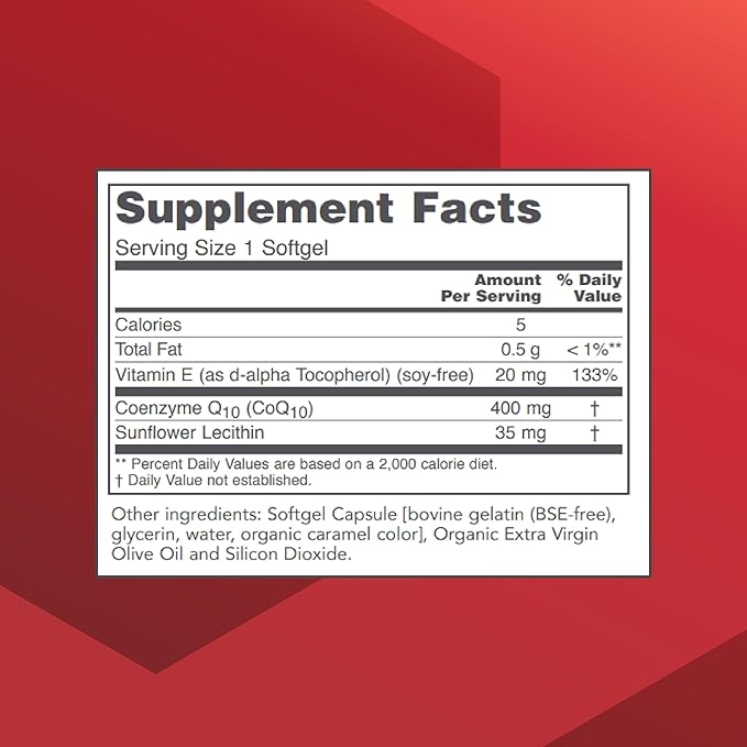 PROTOCOL FOR LIFE BALANCE CoQ10 400mg - with Vitamin E &amp Soy Lecithin - CoQ10 Supplement - Halal &amp Egg Free - 60 Softgels