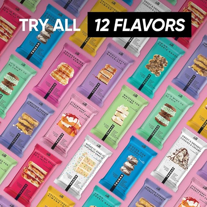 TRUBAR Vegan Protein Bar Daydreaming About Donuts Gluten Free Plant Based High Fiber Dairy Free Non GMO Low Fat No Sugar Alcohols 12G Lean Protein 13G Fiber Healthy Snack Bars 12 CT