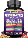 Resveratrol Supplement with Milk Thistle NAD Berberine Quercetin Fisetin Pomegranate Green Tea Noni Acai Blueberry Grape Seed Extracts N-Acetyl Cysteine 14-in-1 Extra Strength (60 Caps)