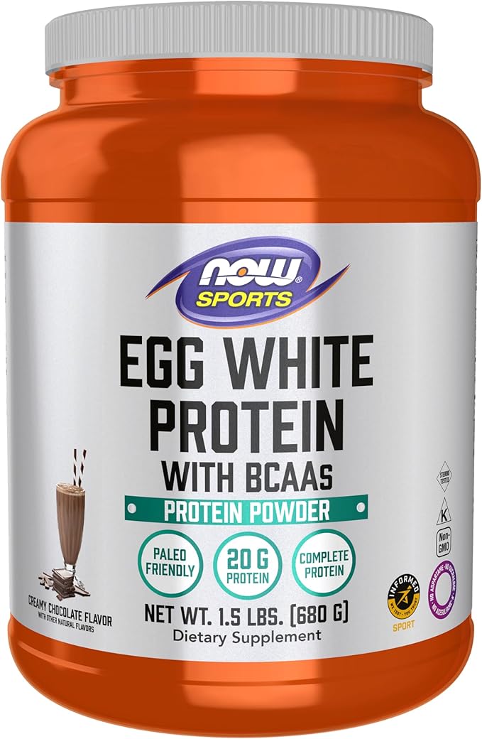 NOW Foods Sports Nutrition Egg White Protein 20 g With BCAAs Creamy Chocolate Powder 1.5-Pound