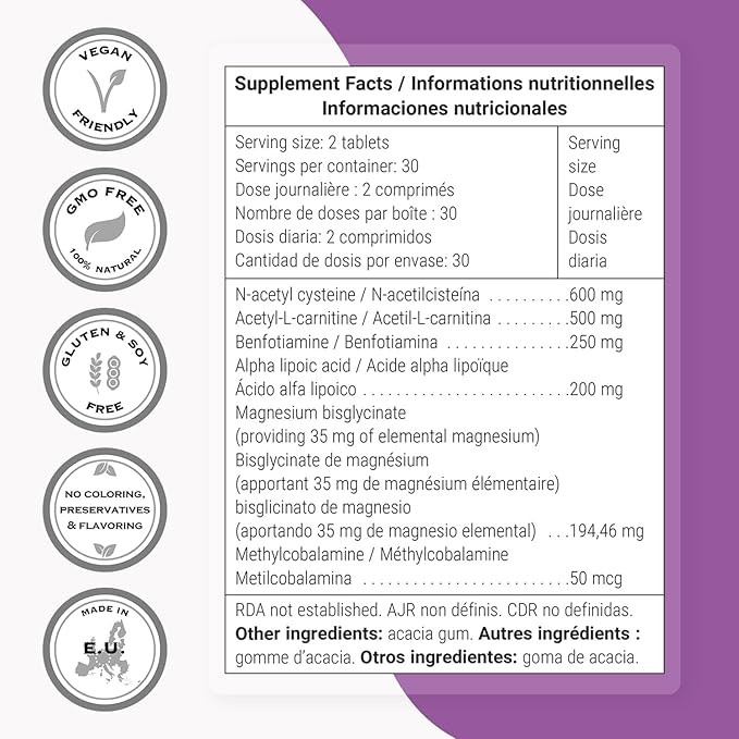 Supersmart - Nerve Comfort (Advanced Formula) - with Alpha Lipoic Acid ALA Acetyl-L-Carnitine Benfotiamine &amp Magnesium Supplement | Non-GMO &amp Gluten Free - 60 Tablets