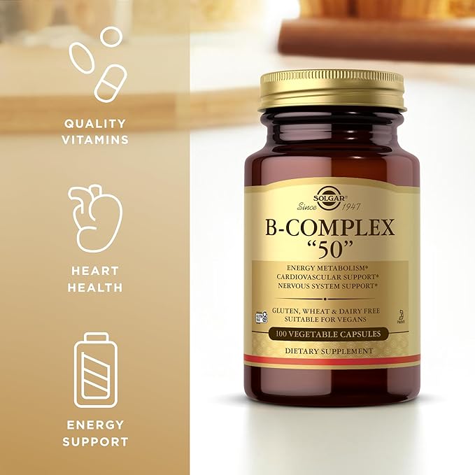 Solgar B-Complex “50” - 100 Vegetable Capsules Pack of 2 - Energy Metabolism &amp Nervous System Support - Non-GMO Vegan Gluten Free - 200 Total Servings