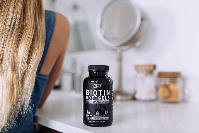 Zeal Naturals Biotin with Coconut Oil for Hair 10000mcg (180 Softgels) Supplement - Biotin Pills for Hair Skin and Nails Vitamins for Women Capsules for Men Hair Growth 6 mo Supply