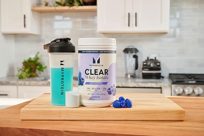 Myprotein Clear Whey Isolate Protein Powder 20 Servings (1.1lbs) Blue Raspberry 20g Protein per Serving Naturally Flavored Drink Mix Daily Protein Intake for Superior Performance
